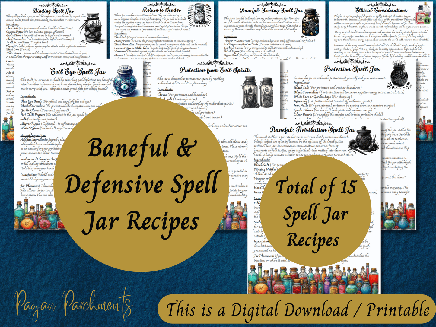 Spell Jars & Bowls Grimoire Printable, 50 Page Ebook, Includes Recipes Advanced Practice Baneful Jars and Witch Bottles, Book of Shadows PDF