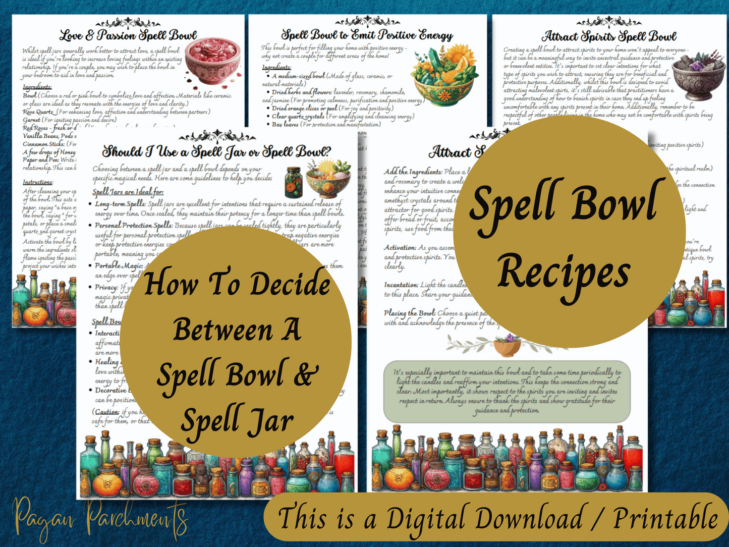 Spell Jars & Bowls Grimoire Printable, 50 Page Ebook, Includes Recipes Advanced Practice Baneful Jars and Witch Bottles, Book of Shadows PDF