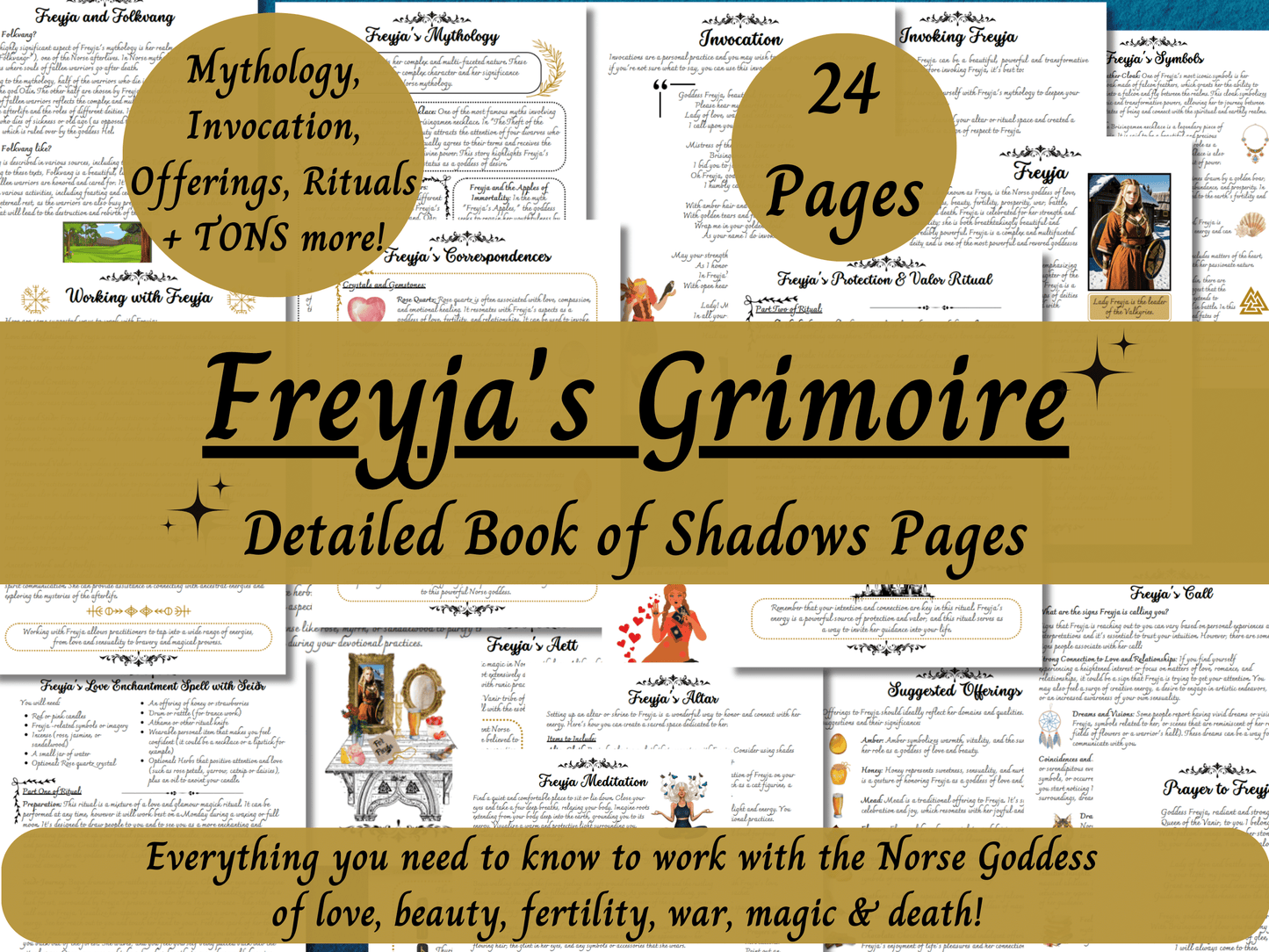 Freyja Grimoire Printable, A Guide to Working with Norse Goddess Freya, Witch Book of Shadows Pages, Pagan Deity Work, Heathen, Ásatrú