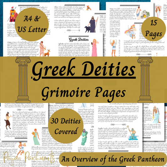 Greek Deities Grimoire Pages, Printable Quick Reference Guide to Greek Gods & Goddesses, Hellenic Pagan, Witch Deity Work, Hellenism