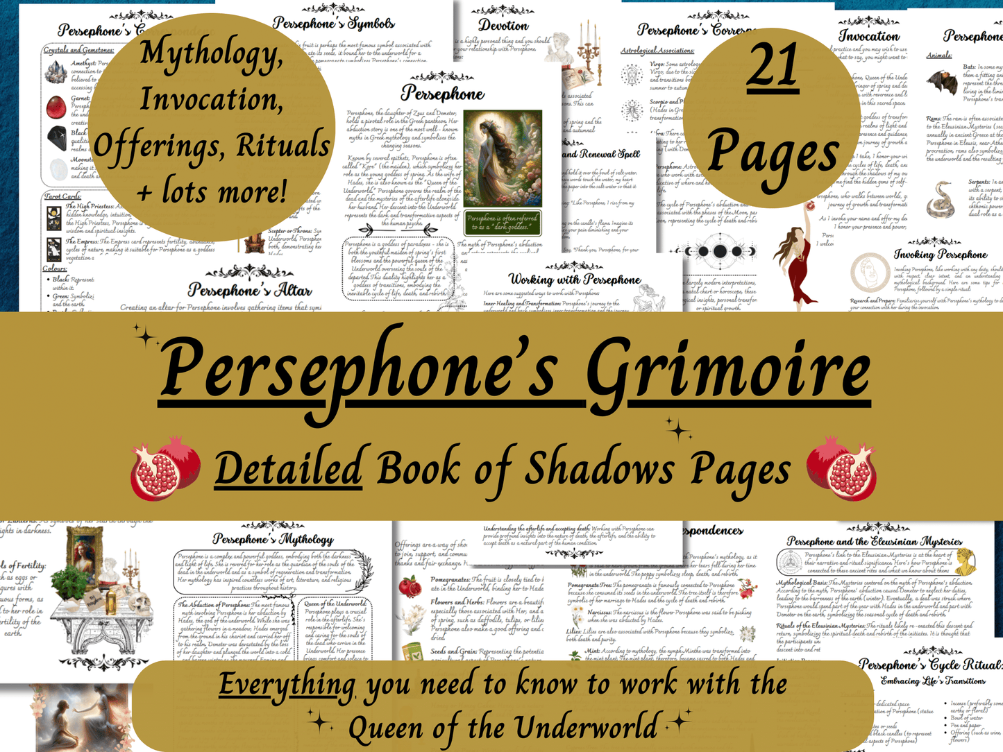 Persephone Grimoire Printable, Greek Goddess Mythology, Witch Book of Shadows Pages, Pagan Deity Work, Hellenism, Queen of the Underworld