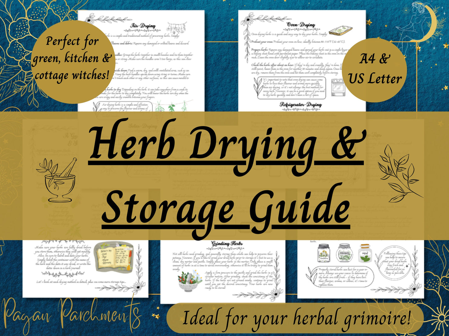 Herb Drying & Storage Guide, Printable Herbal Grimoire Pages, Green Witch BOS, Witchy Download, Baby Witches Herb Guide, Herbology PDF