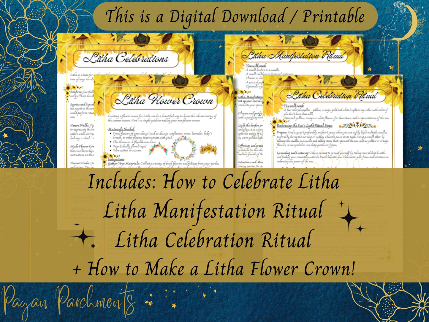 Litha Grimoire Printable, Litha Rituals, How to Celebrate Litha Guide, Sabbat BOS Pages, Summer Solstice Book of Shadows, Pagan Holidays PDF