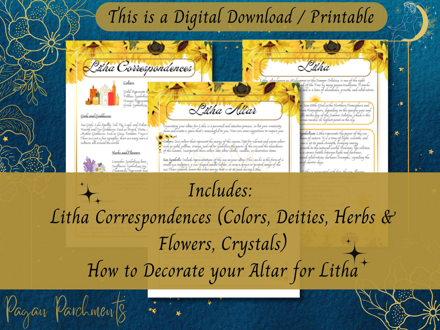 Litha Grimoire Printable, Litha Rituals, How to Celebrate Litha Guide, Sabbat BOS Pages, Summer Solstice Book of Shadows, Pagan Holidays PDF