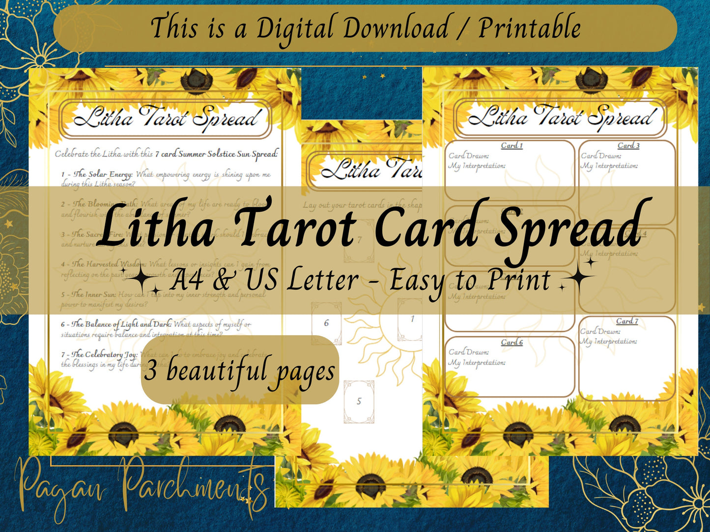 Litha Tarot Card Spread Printable, Celebrate Summer Solstice, Witchy Tarot Grimoire Pages, Pagan Sabbat Download, Witch Holidays