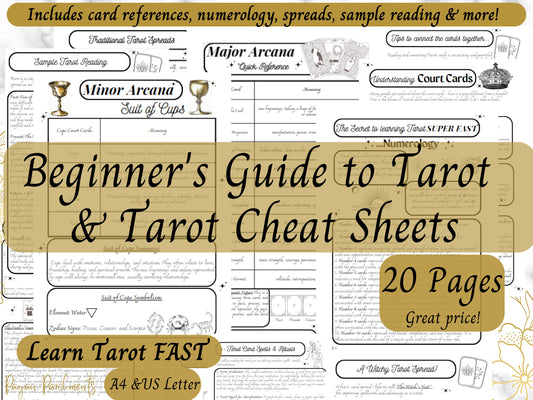 Tarot Card Cheat Sheets, Beginner Tarot Cards Complete Guide, Learn Tarot Fast, Printable Tarot Grimoire Pages, Tarot Card Meanings PDF