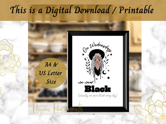 Witch Poster, Whimsigoth Wall Art, On Wednesdays We Wear Black Printable, Witchcore PDF, Funny Gothic Witchy Print, Mean Girls Quote