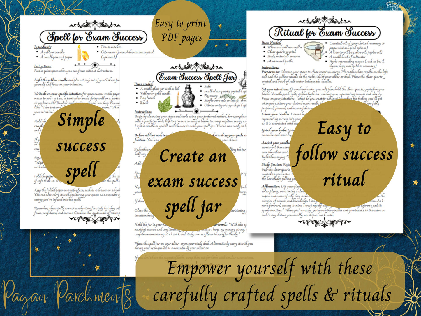 Exam Success Spells & Rituals, Printable Grimoire Pages, Release Anxiety Ritual, Exam Spell Instructions, Manifest Success PDF Guide