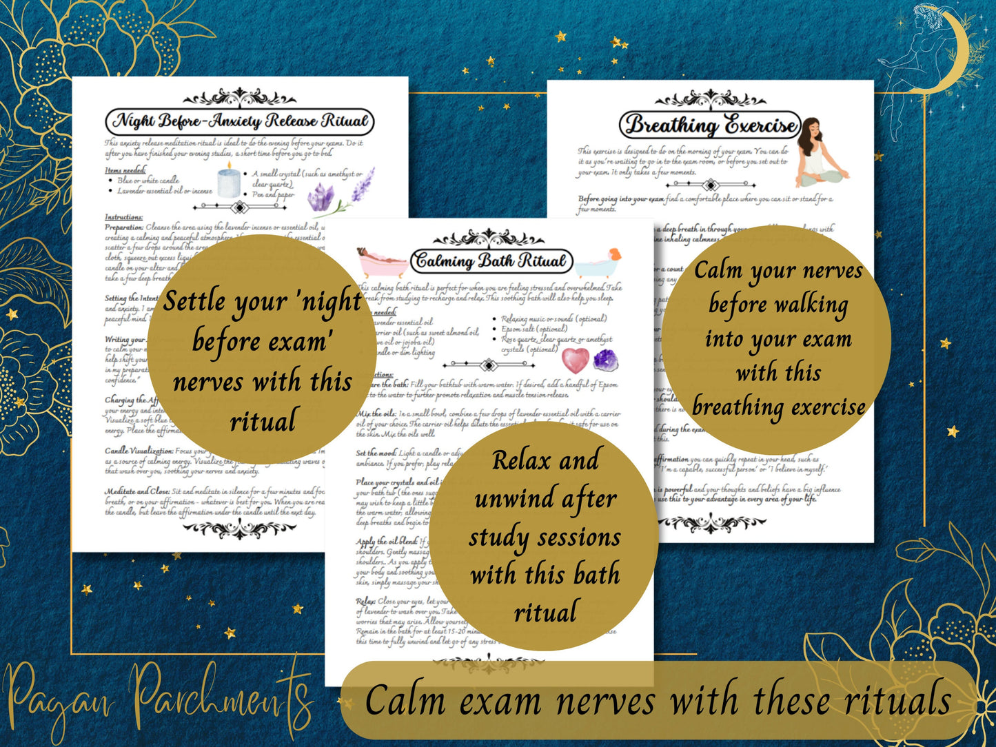 Exam Success Spells & Rituals, Printable Grimoire Pages, Release Anxiety Ritual, Exam Spell Instructions, Manifest Success PDF Guide