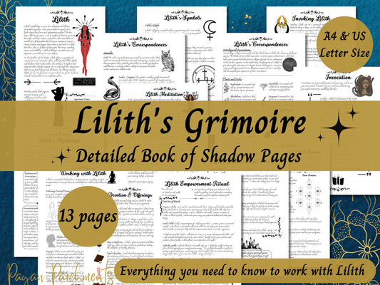 Lilith Grimoire Printable, A Guide to Working with the Dark Goddess Lilith, Witch Book of Shadows Pages, Deity Devotional PDF
