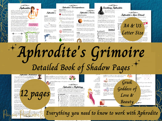 Aphrodite Grimoire Printable, A Guide to Working with the Greek Goddess of Love & Beauty, Book of Shadows Pages, Pagan Deity Devotional PDF