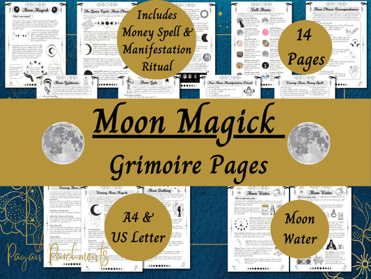 Moon Magic Grimoire Pages, Lunar Magick BOS Printable, Moon Water Guide, Lunar Spells, Moon Phases, Witchy PDF, Baby Witch Download