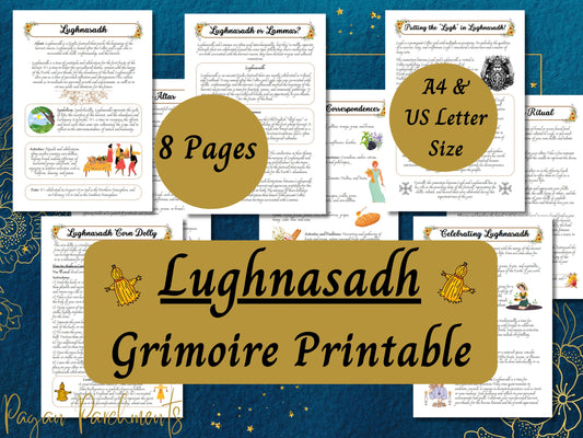 Lughnasadh Grimoire Printable, How to Celebrate Lammas Guide, Pagan Harvest Sabbat, Witch Holidays Book of Shadows Pages, Lughnasa Ritual