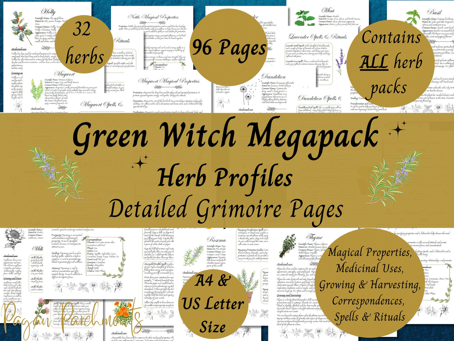 Green Witch Herb Grimoire Pages, the MEGAPACK, Book of Shadows Herbal Profile Printable, Herb Magic Guide, Herbalism Download