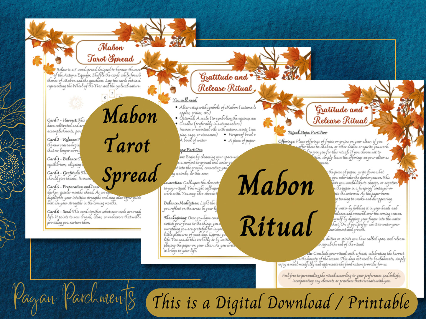 Mabon Sabbat Grimoire Printable, How to Celebrate Autumn Equinox, Pagan Holidays, Witch Book of Shadows Pages, Fall Ritual, Mabon Tarot PDF